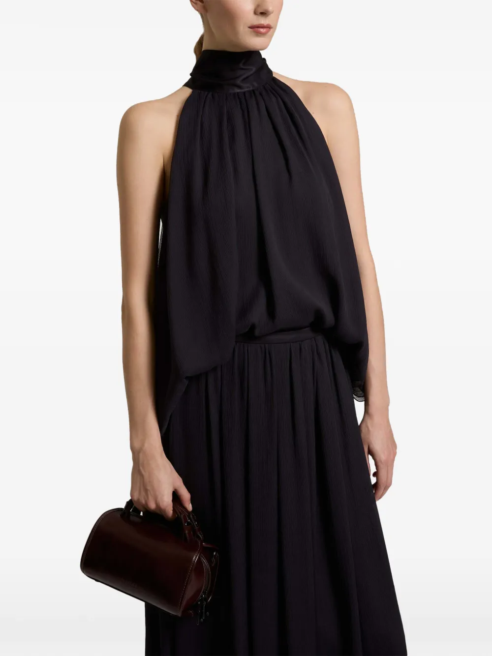 Peserico halterneck pleated blouse Blauw