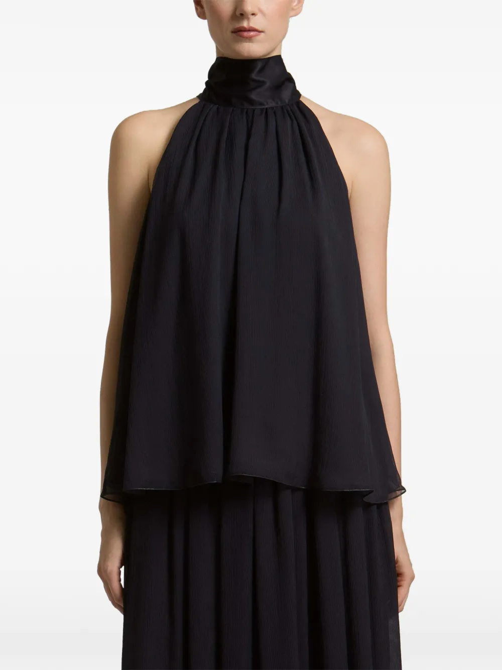 Peserico halterneck pleated blouse Blauw