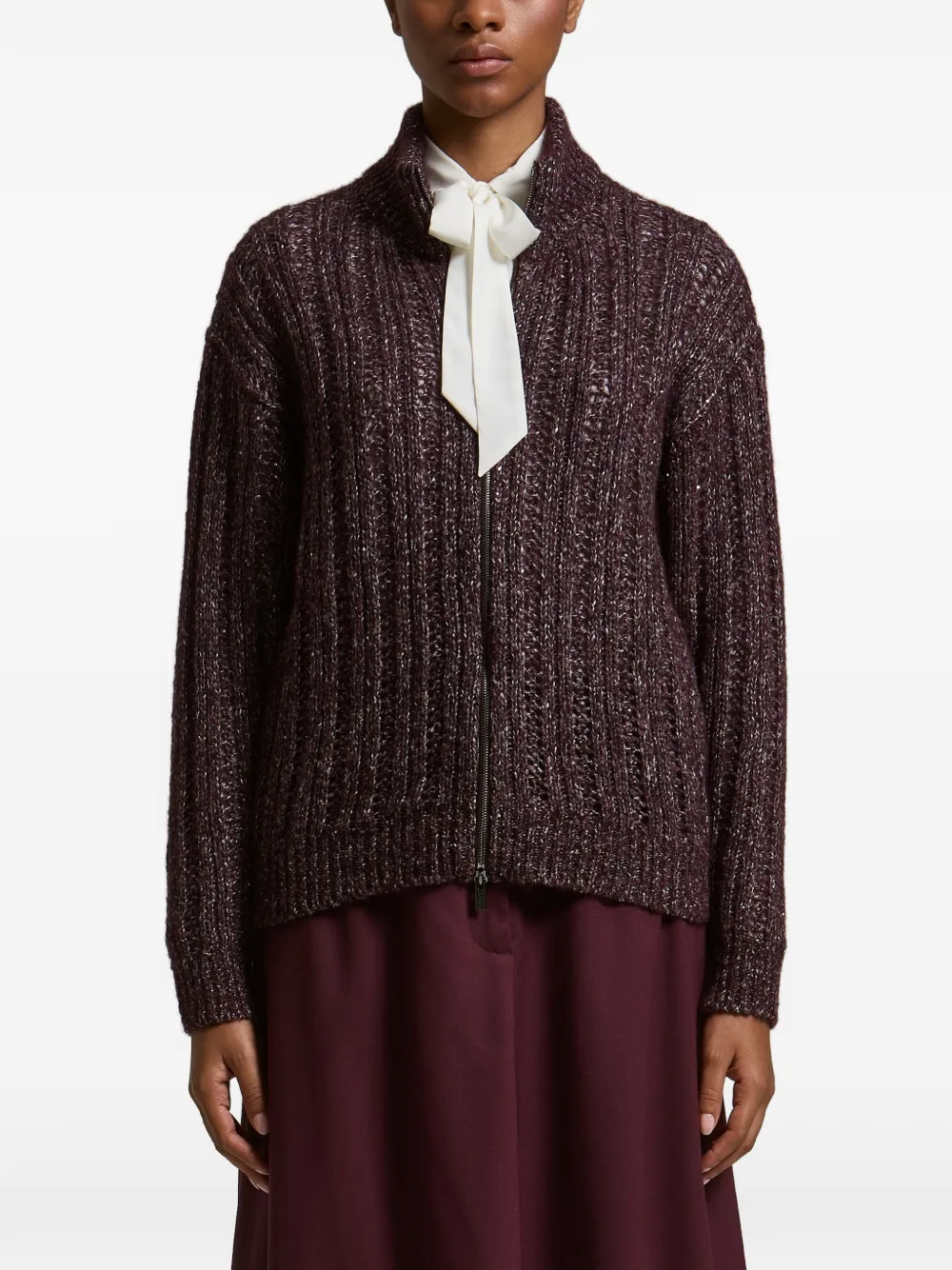 Peserico ribbed-knit sequin-embellished cardigan - Viola