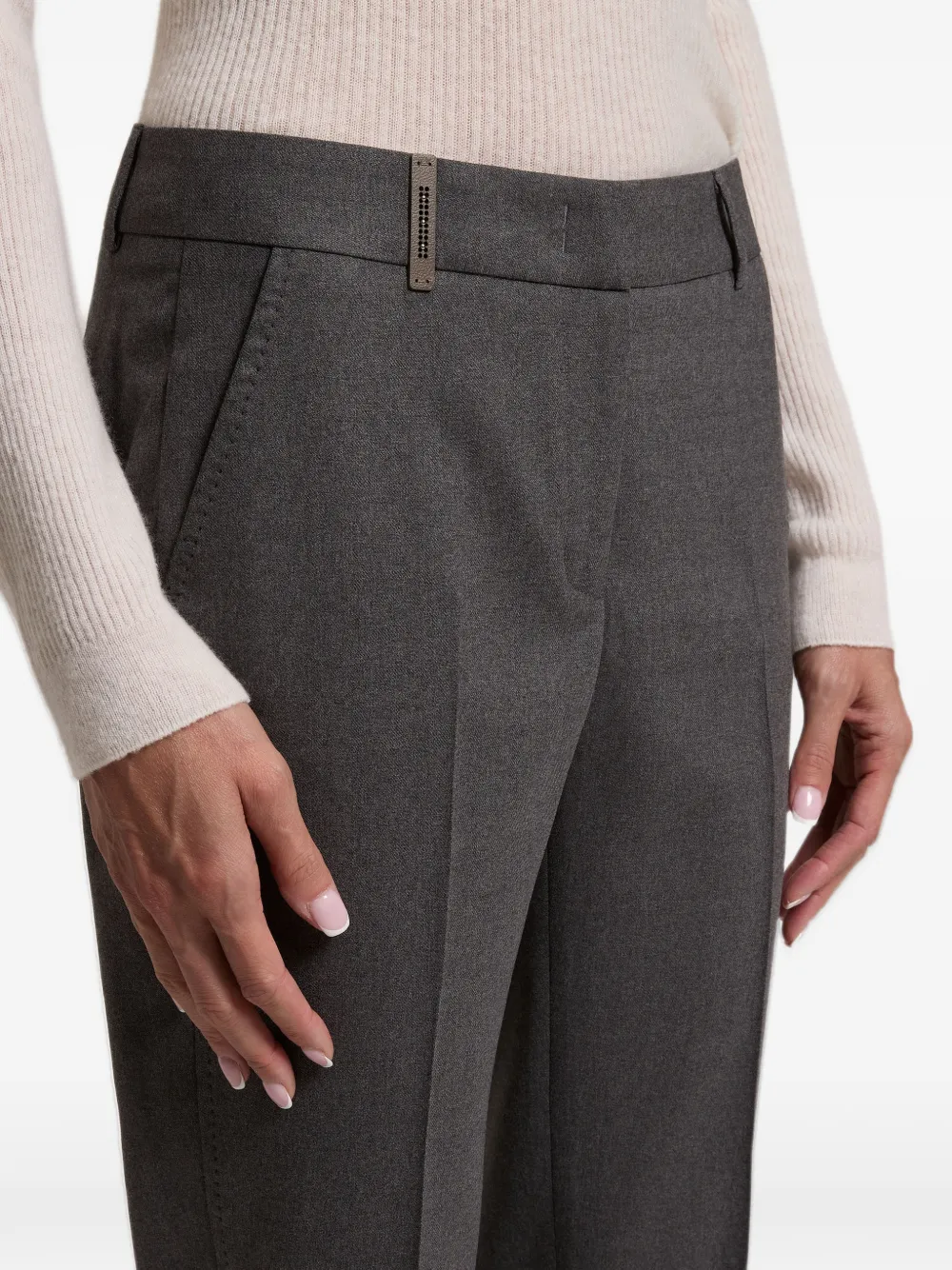 Peserico embellished-tab pressed-crease trousers Grijs