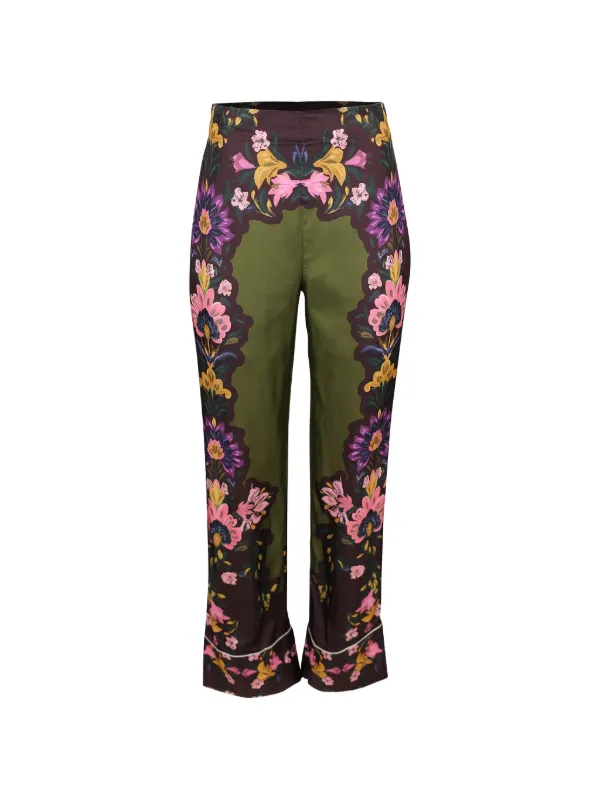 Borgo de Nor Havana Floral-print Trousers in Green