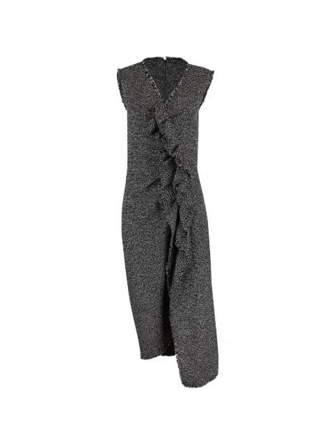 Michael Kors Collection frayed ruched tweed midi dress