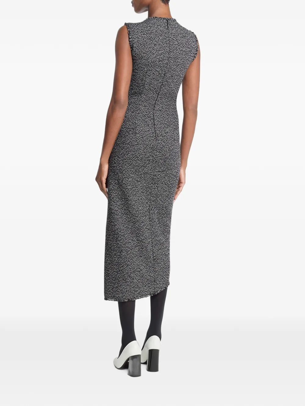 Michael Kors Collection Gerafelde tweed midi-jurk met ruches Zwart