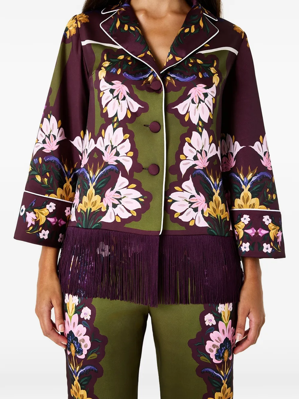 Borgo de Nor Calliope Floral-print Fringe Shirt in Purple, view 5
