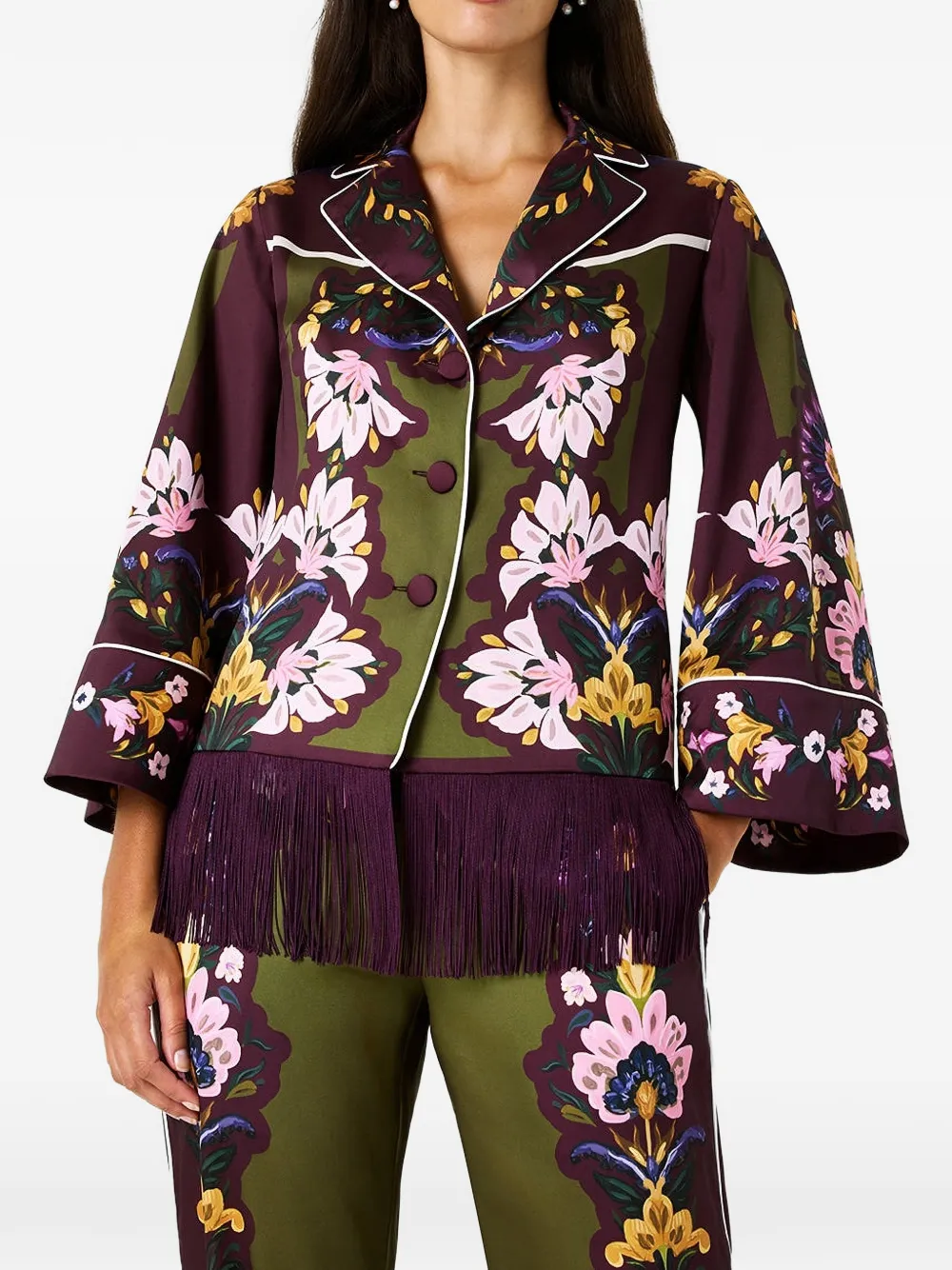 Borgo de Nor Calliope Floral-print Fringe Shirt in Purple, view 4