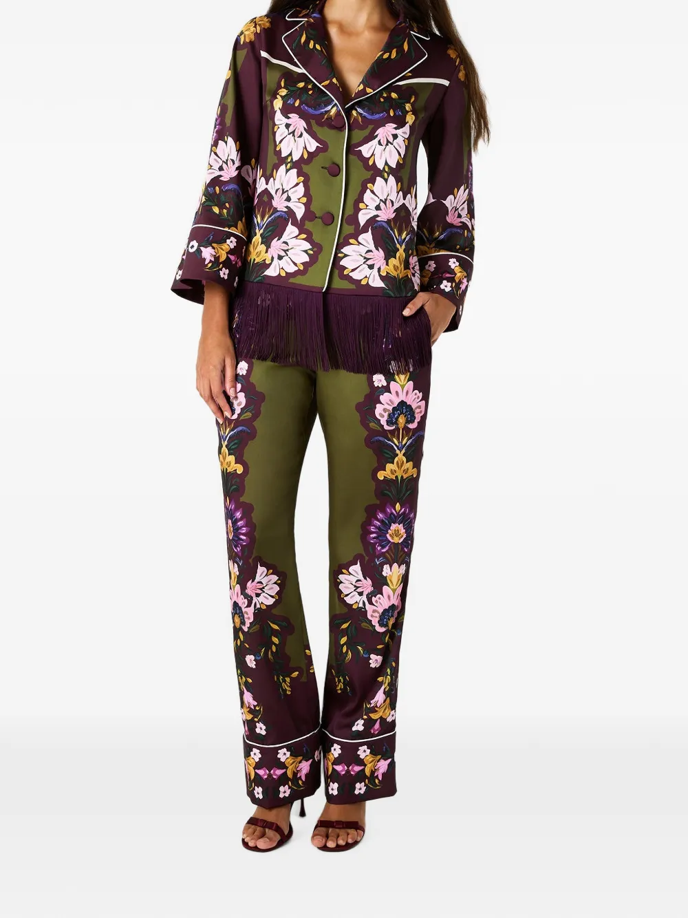 Borgo de Nor Calliope Floral-print Fringe Shirt in Purple, view 2