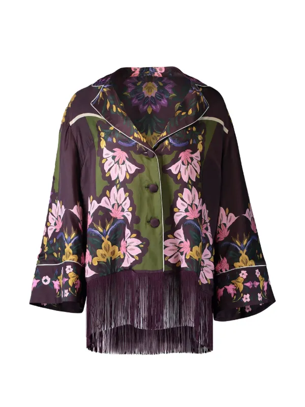 Borgo de Nor Calliope Floral-print Fringe Shirt in Purple