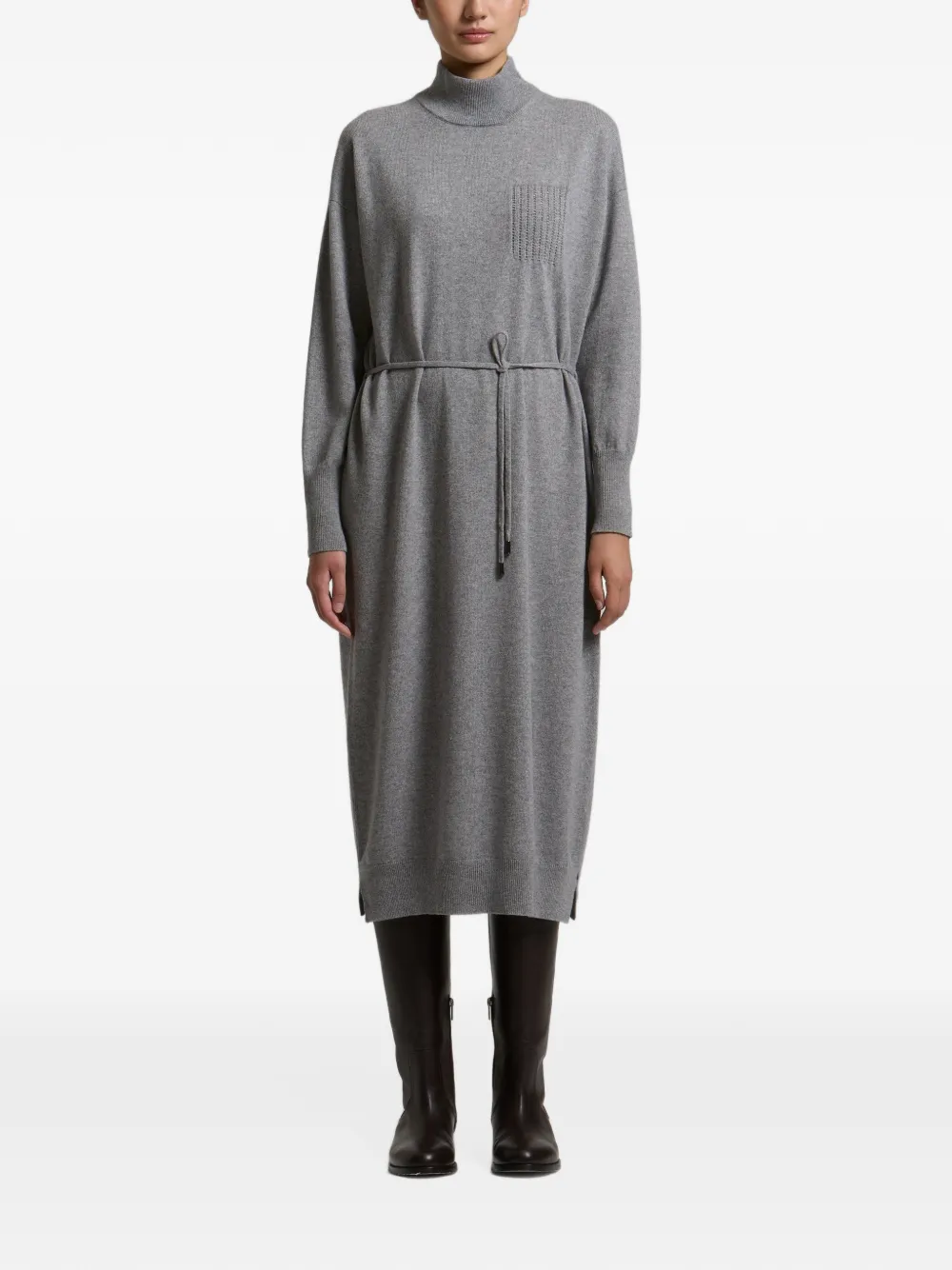 Peserico belted high-neck knitted midi dress Grijs
