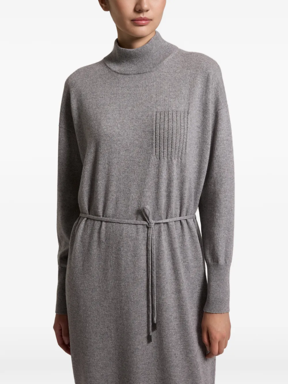 Peserico belted high-neck knitted midi dress Grijs
