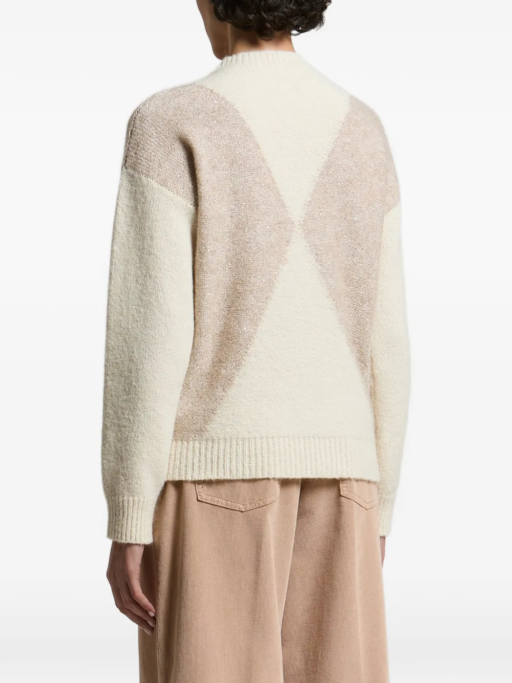 Peserico Trui verfraaid met pailletten en argyle patroon Beige