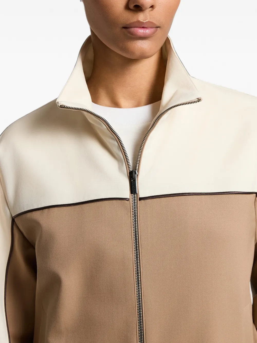 Peserico colour-block panelled zip-up jacket Beige