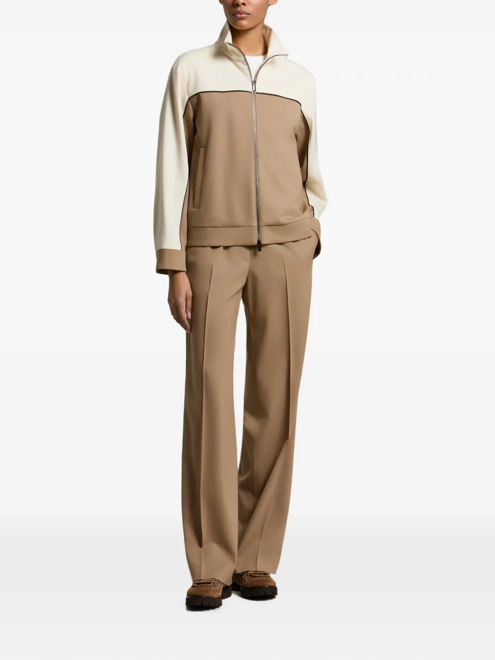 Peserico colour-block panelled zip-up jacket Beige