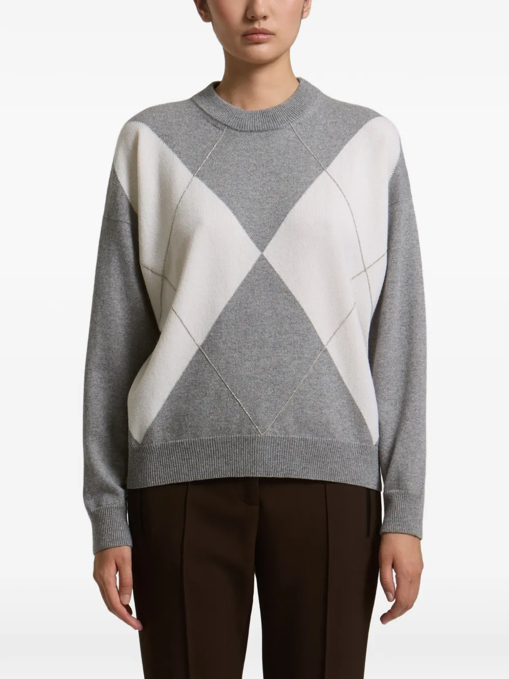 Peserico argyle-intarsia chain-link sweater Grijs