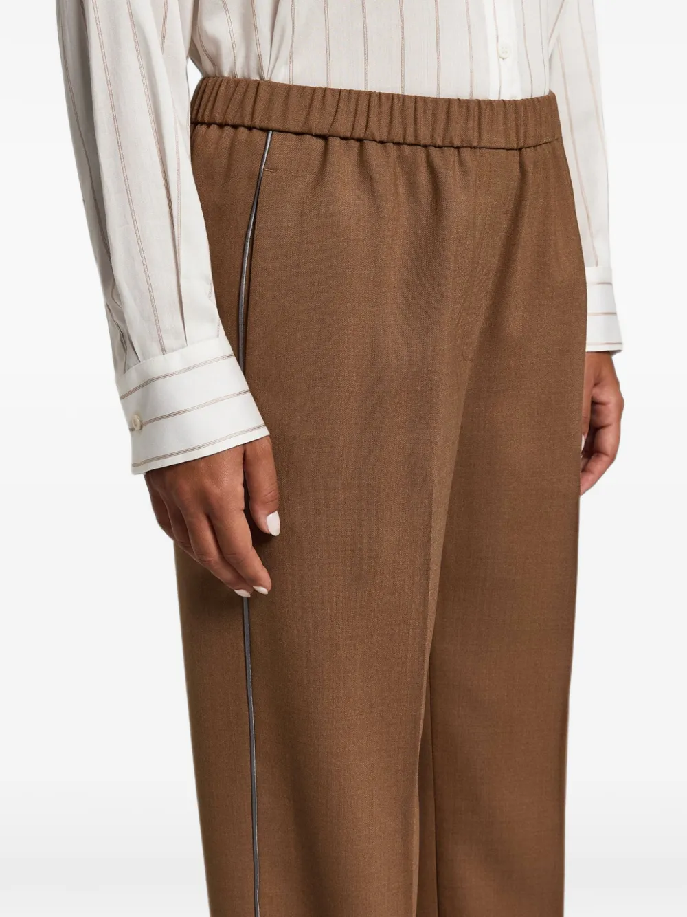 Peserico Elastische broek met bies Bruin