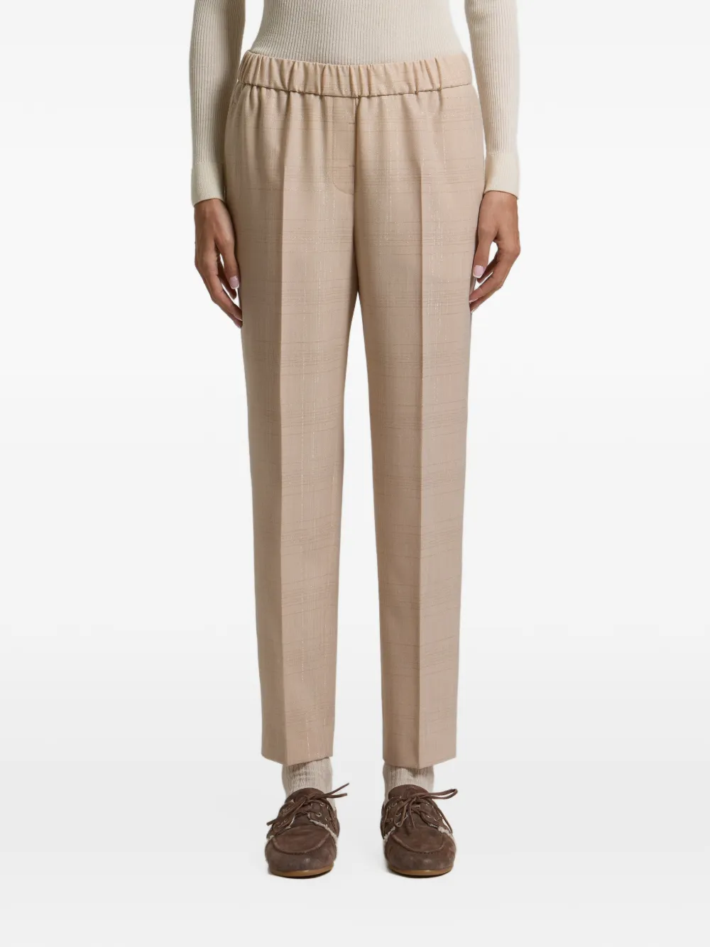 Peserico checked elasticated-waistband tapered trousers Beige