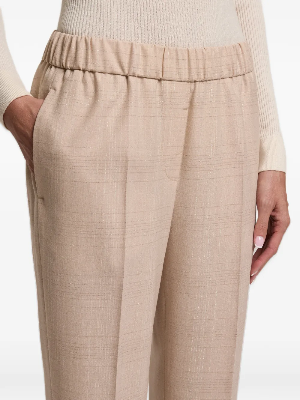 Peserico checked elasticated-waistband tapered trousers Beige