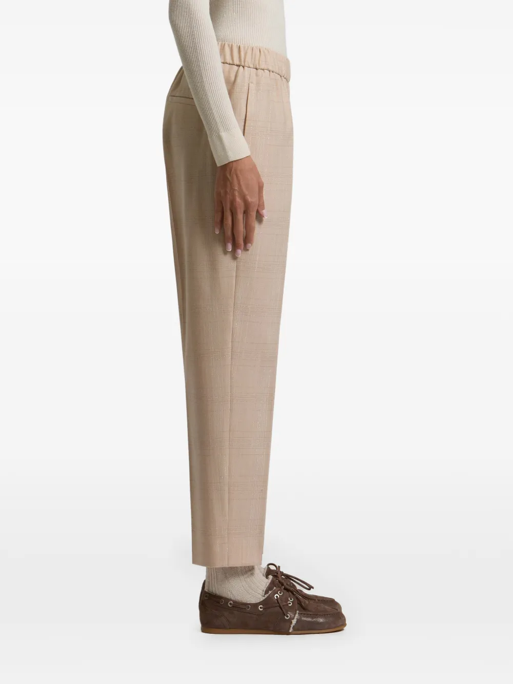 Peserico checked elasticated-waistband tapered trousers Beige