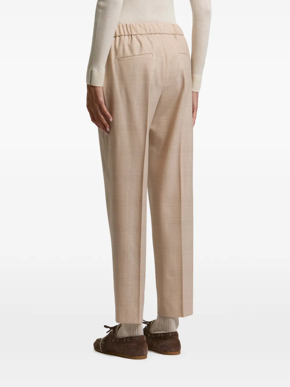 Peserico checked elasticated-waistband tapered trousers Beige