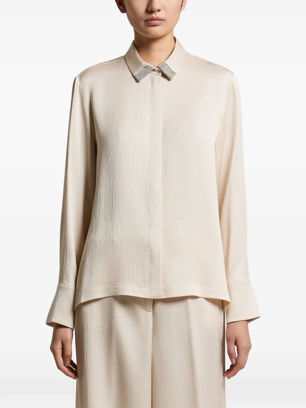 Peserico beaded-collar long-sleeve shirt - Nude