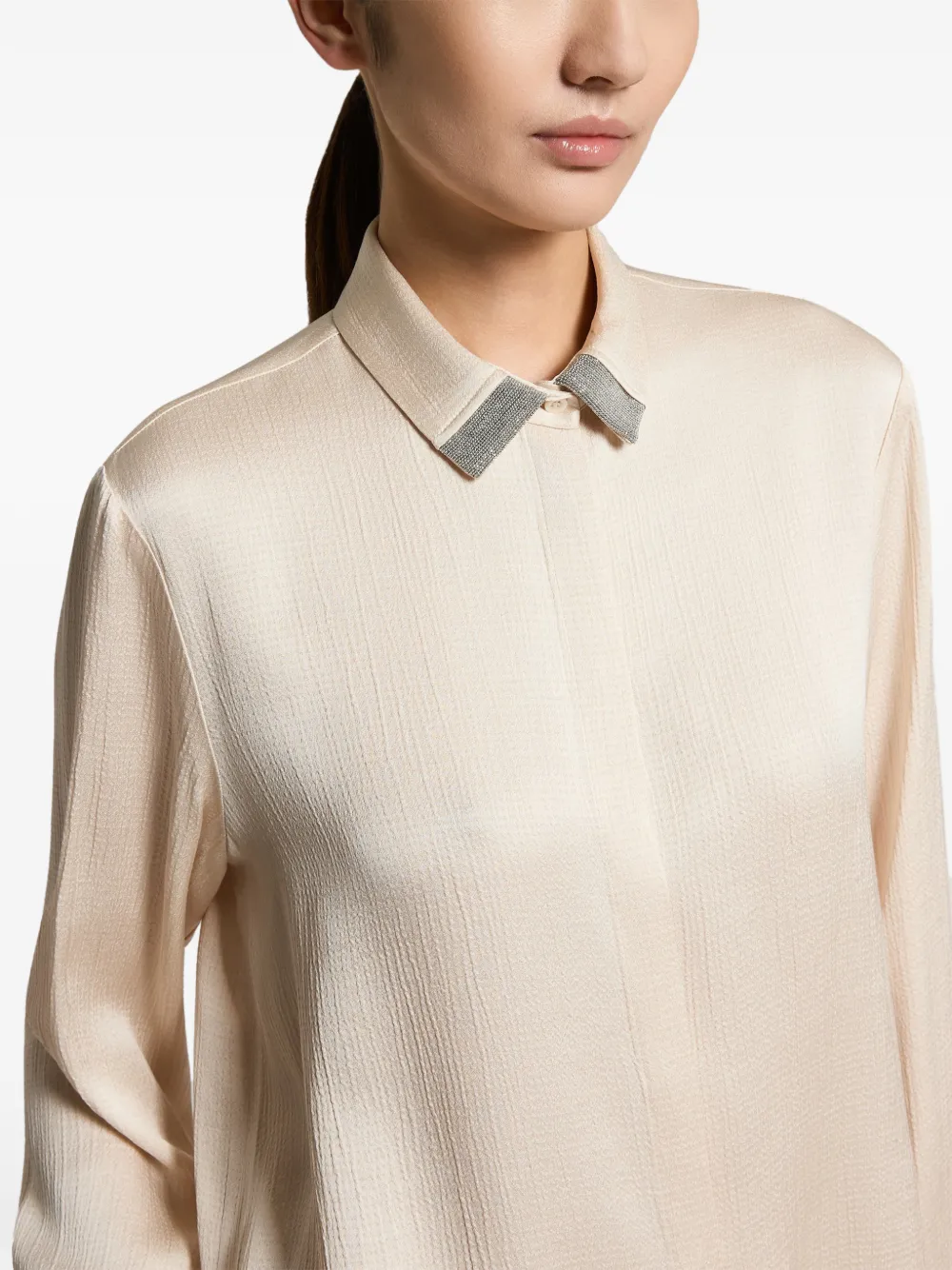 Peserico beaded-collar long-sleeve shirt Beige