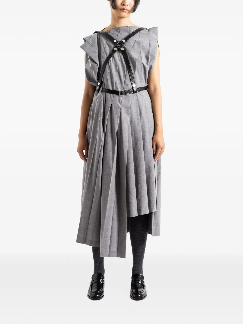 Junya Watanabe leated asymmetric harness-detail midi dress