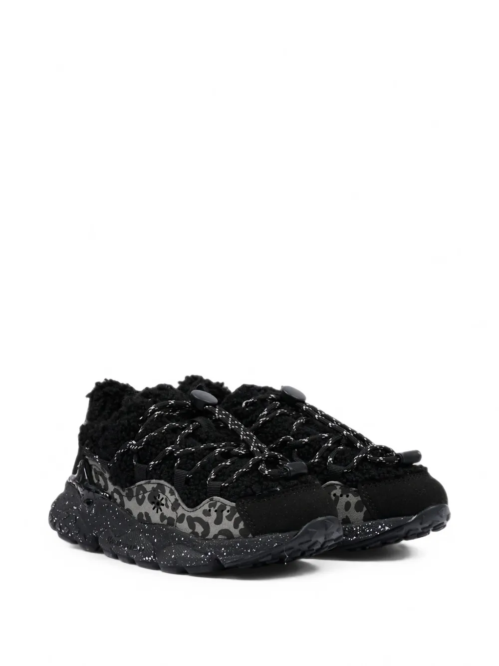 FLOWER MOUNTAIN KIDS leopard-print shearling-effect sneakers - Nero