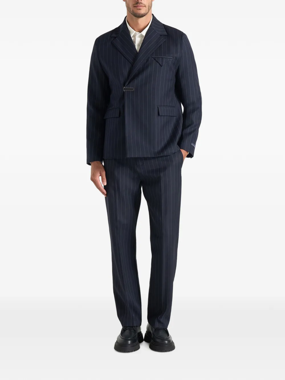 Manière De Voir Gaston blazer van wolblend met krijtstreep en dubbele rij knopen Blauw