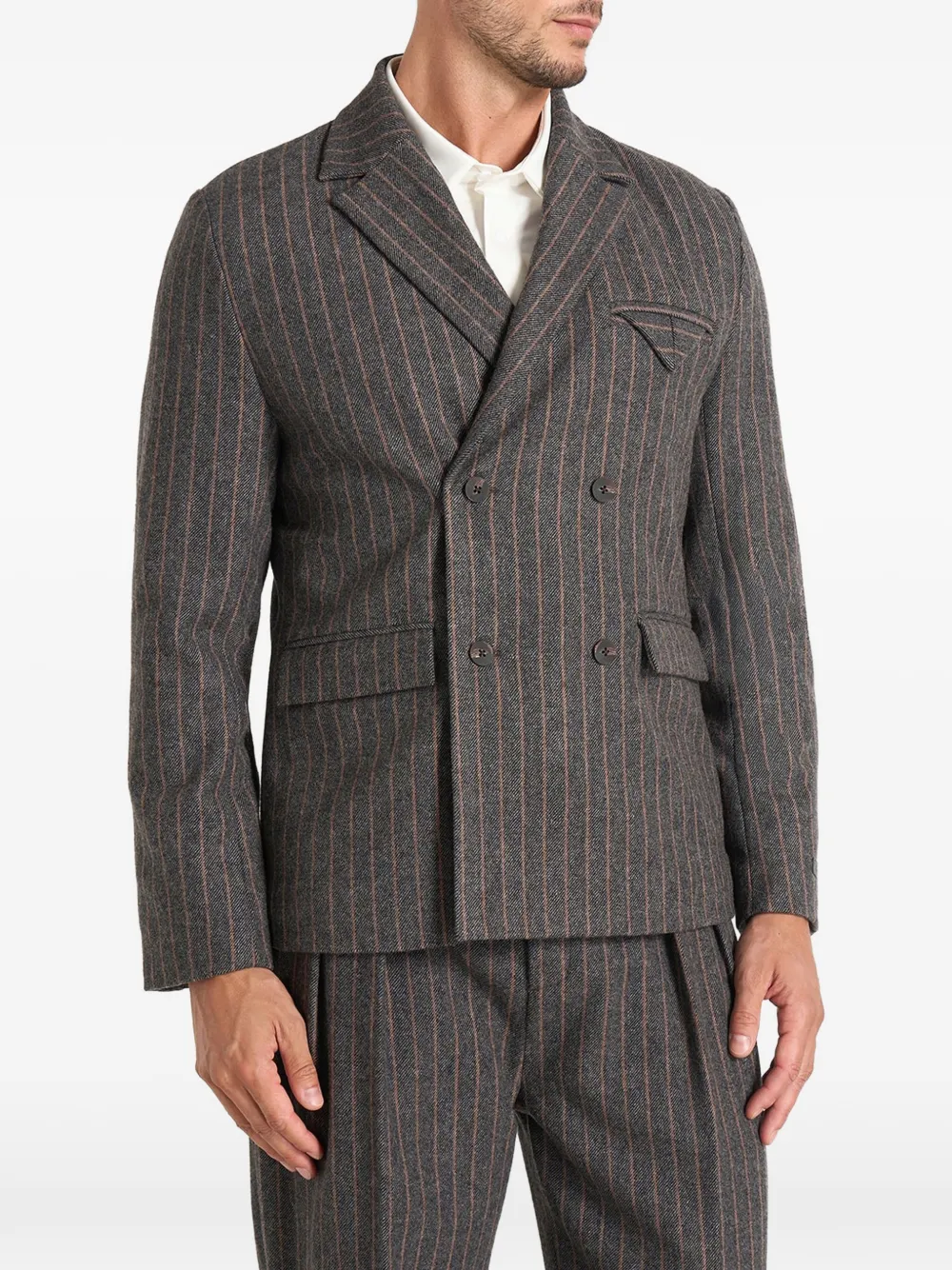 Manière De Voir Didier in grey double-breasted wool pinstripe suit blazer - Grigio