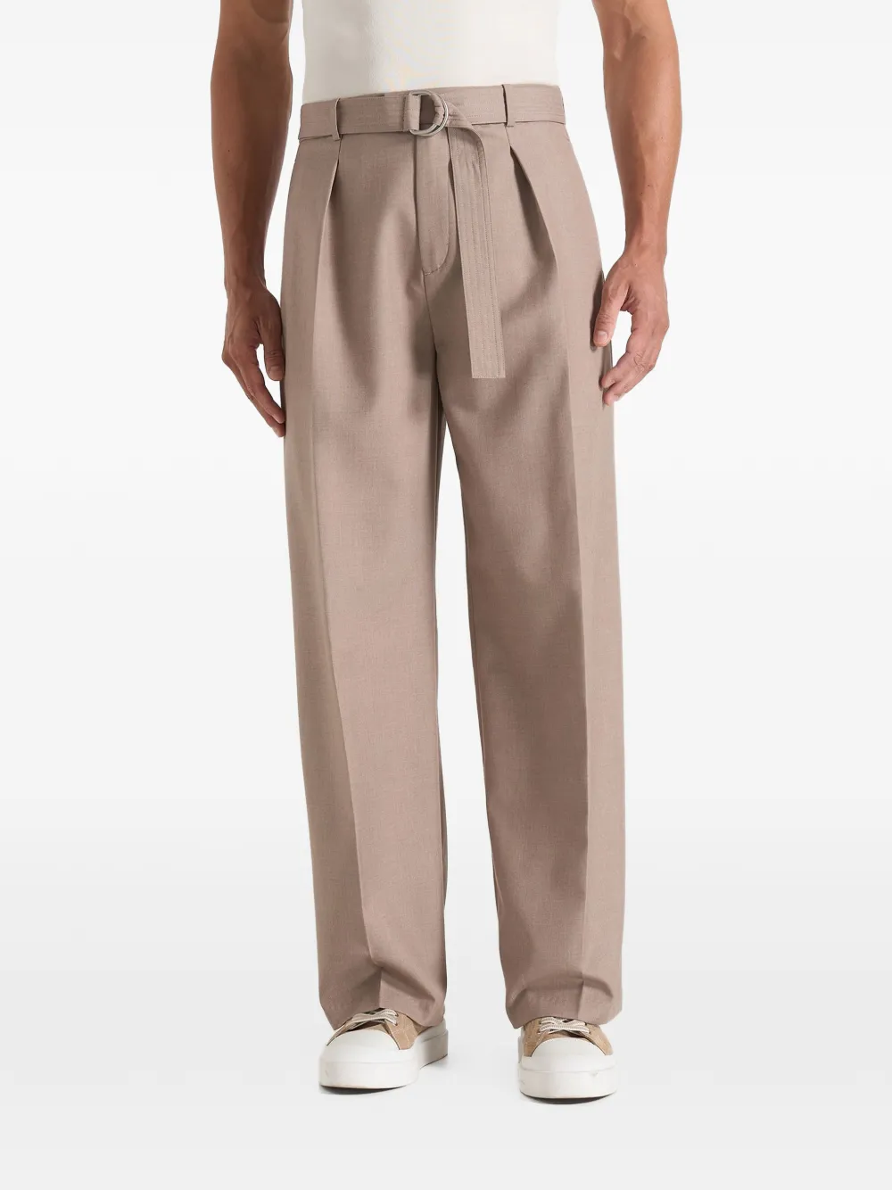 Manière De Voir Loic in taupe wide leg tailored trousers with belt - Toni neutri
