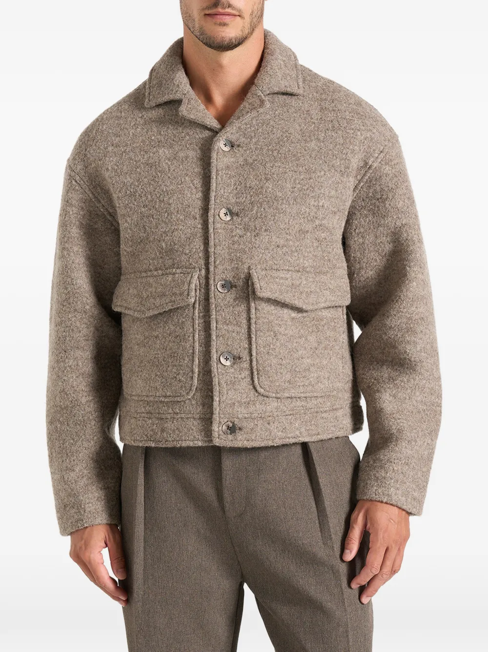 Manière De Voir Aurel in taupe wool jacket with revere collar - Toni neutri