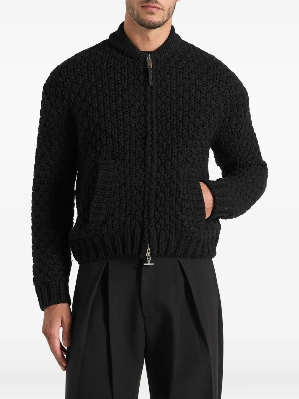 Manière De Voir Darel in black wool knit bomber jacket - Nero