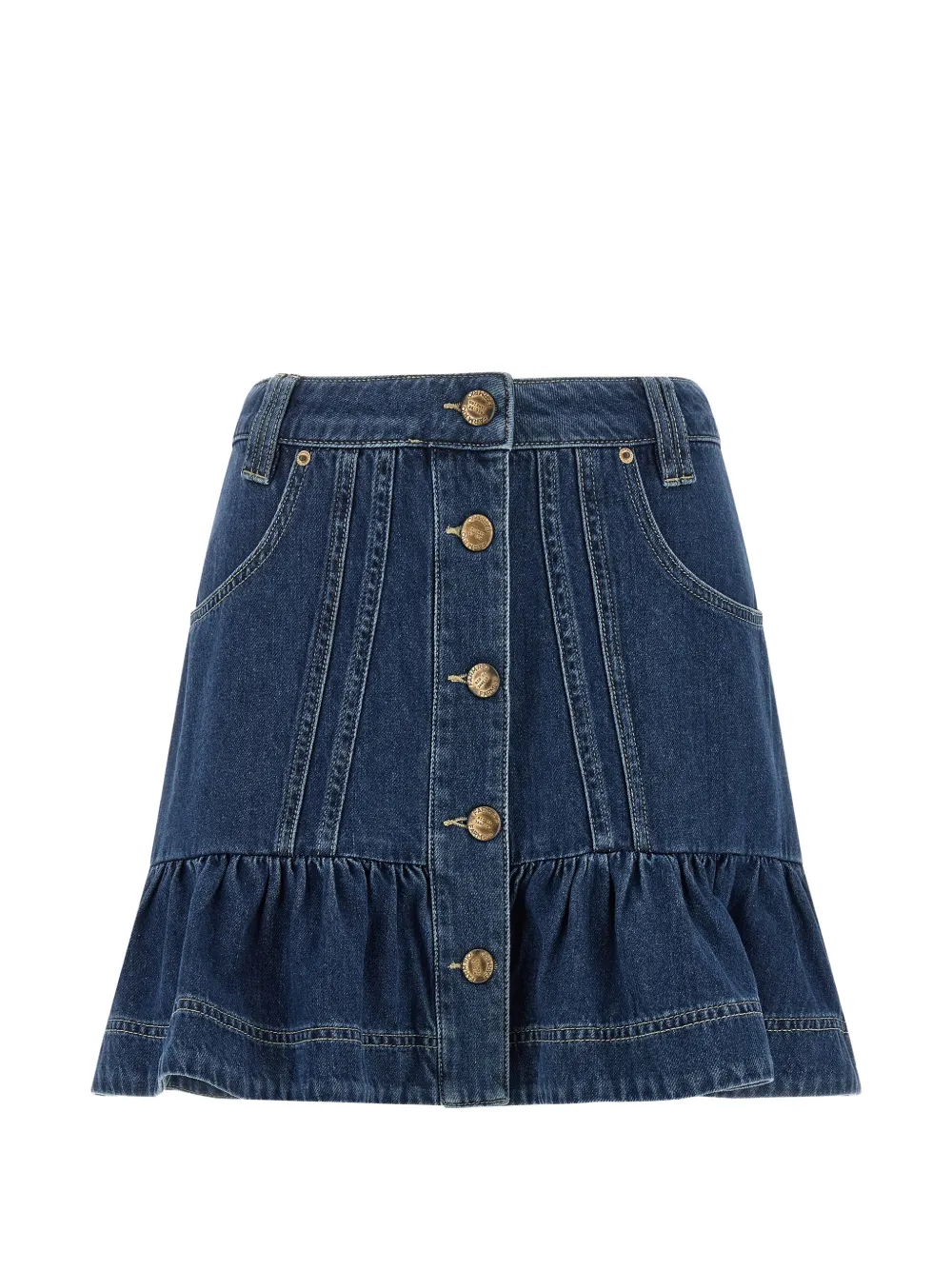 FARM Rio ruffled button-front denim mini skirt - Blu
