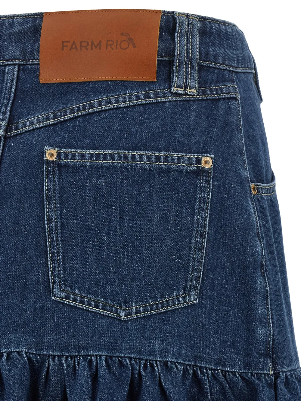 FARM Rio Denim mini-rok met ruches en knopen Blauw