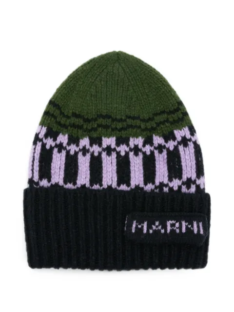 Marni logo-patch beanie hat