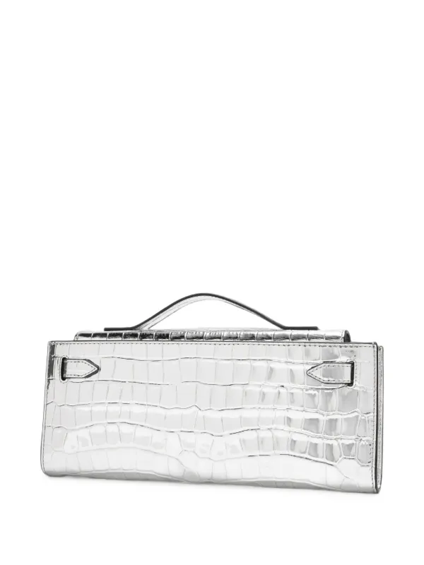 Veronica Beard Dash Leather Clutch Bag in Silver