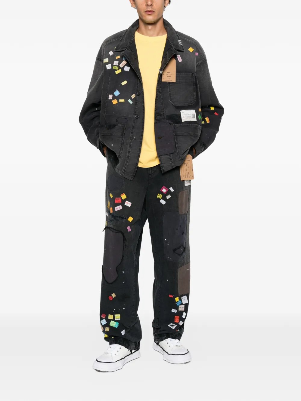 Maison MIHARA YASUHIRO Repair overall jack met print en prijskaartje Zwart