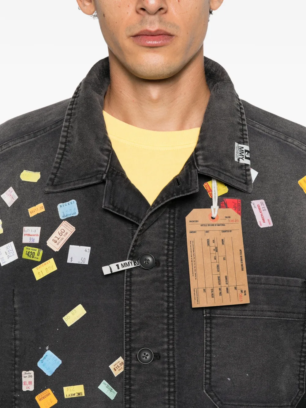 Maison MIHARA YASUHIRO Repair overall jack met print en prijskaartje Zwart