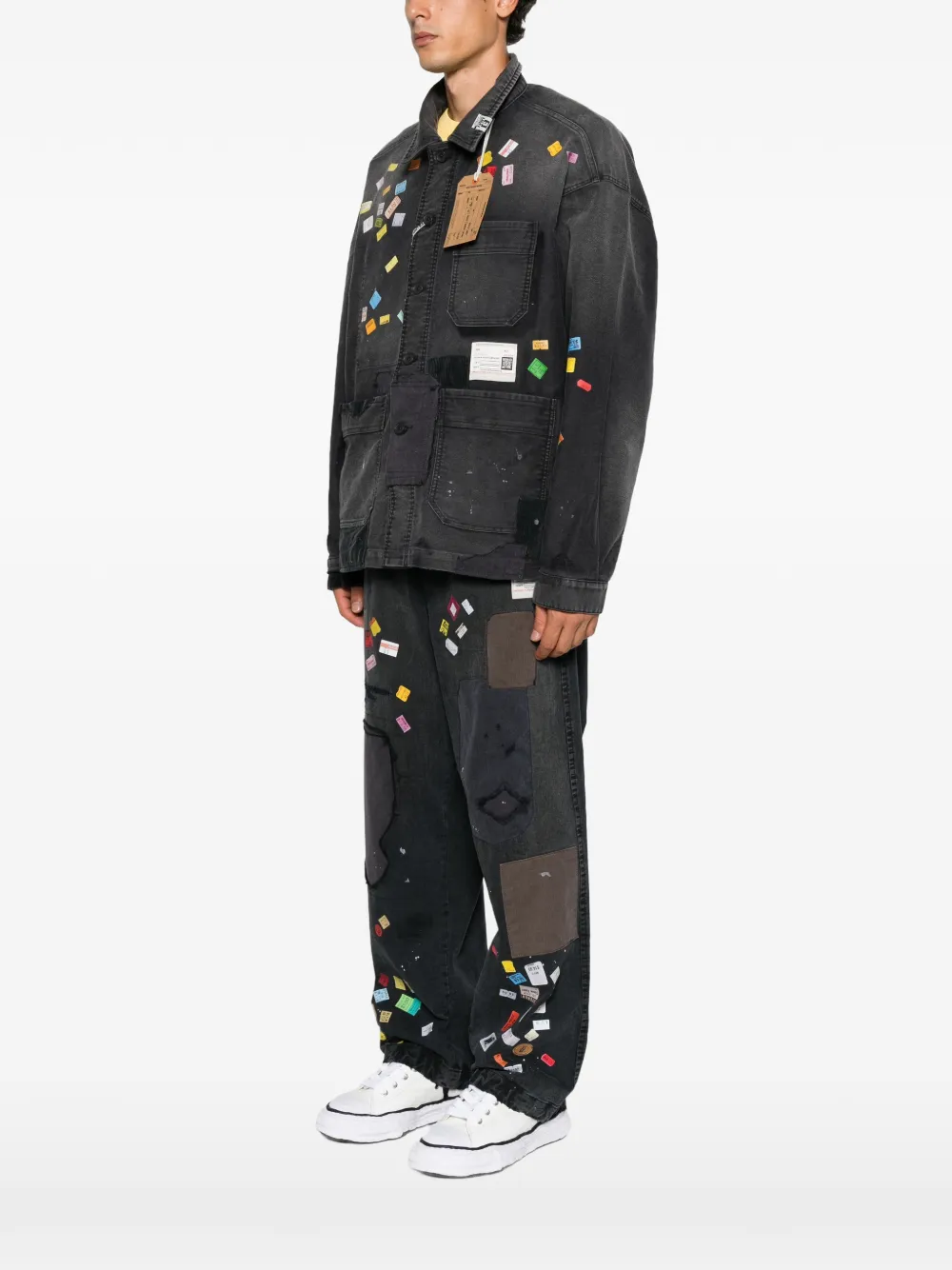 Maison MIHARA YASUHIRO Repair overall jack met print en prijskaartje Zwart