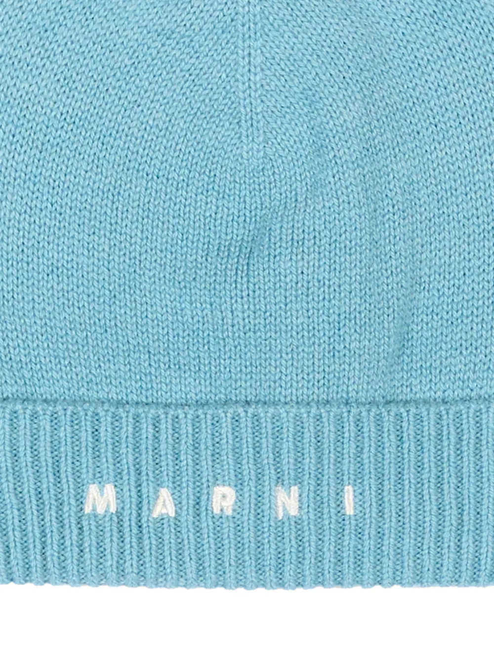 Marni Kids logo-embroidered knitted beanie hat Blauw