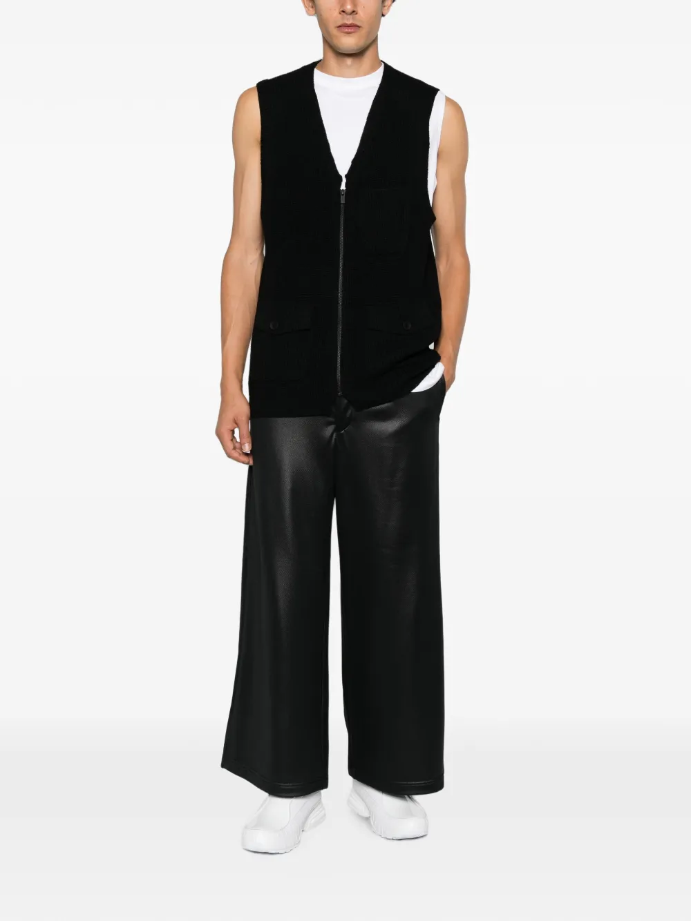 Yohji Yamamoto Ribgebreide bodywarmer met rits Zwart