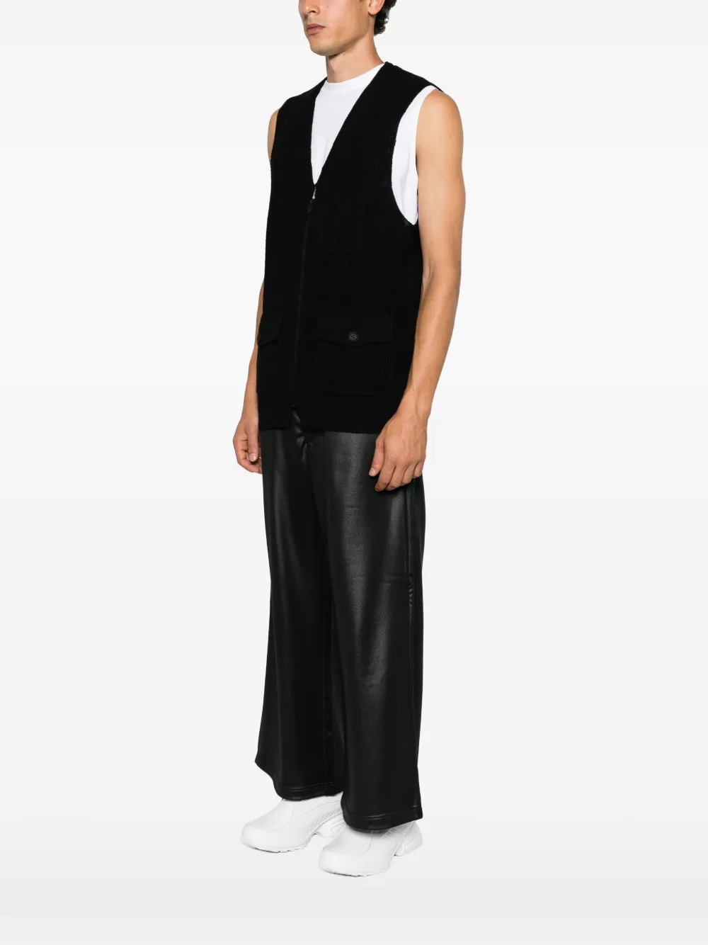 Yohji Yamamoto Ribgebreide bodywarmer met rits Zwart