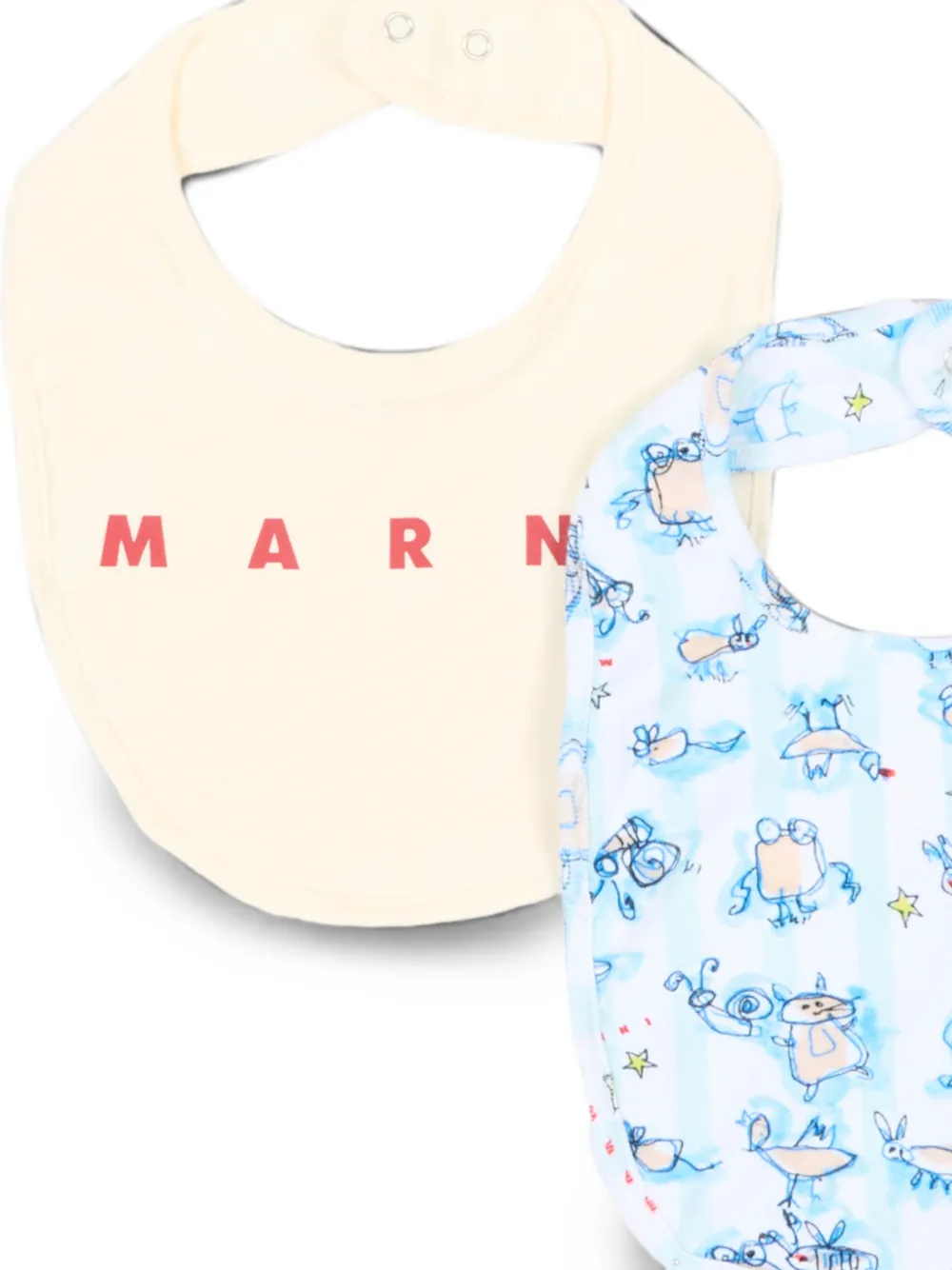 Marni Kids Twee slabbetjes met logo-print en grafisch patroon Beige