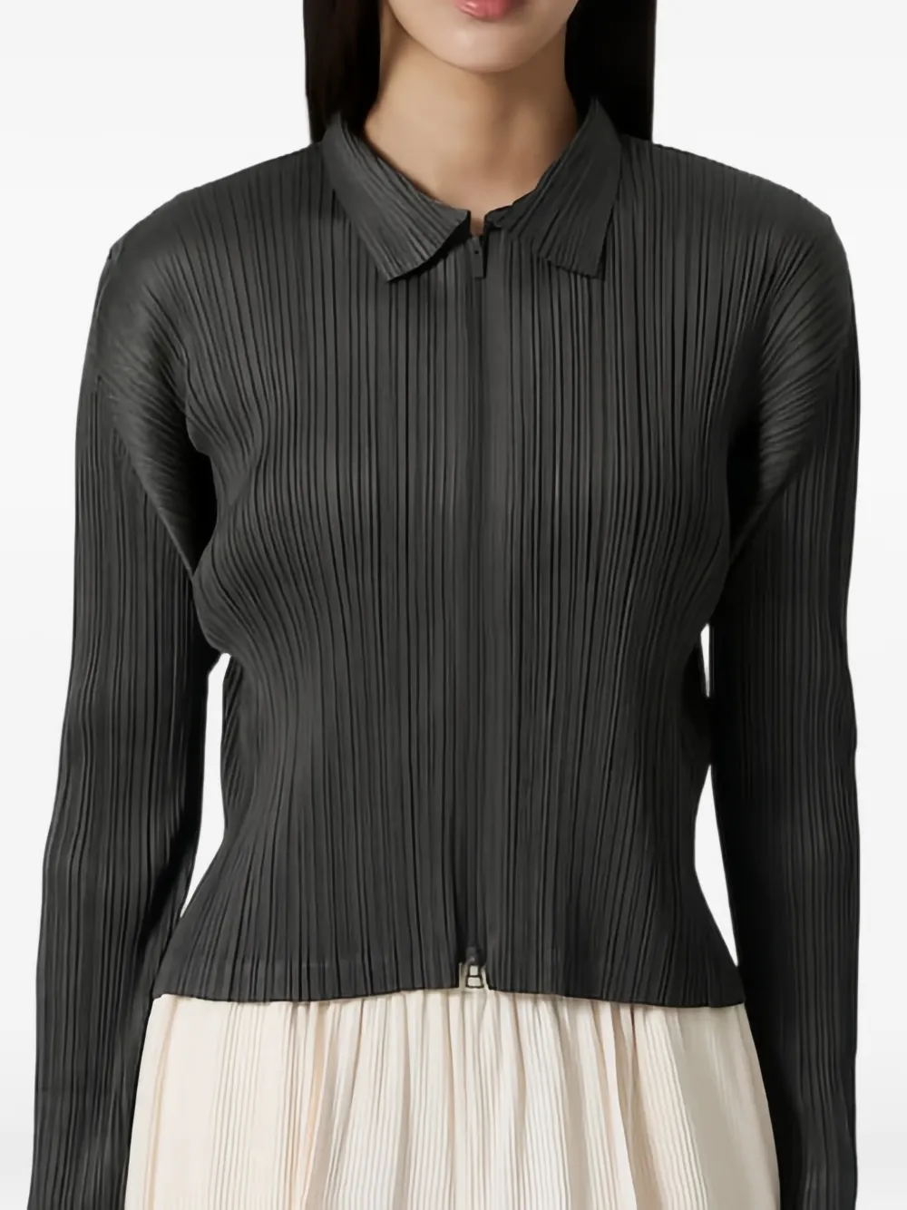 Pleats Please Issey Miyake pleated zip-up shirt Grijs