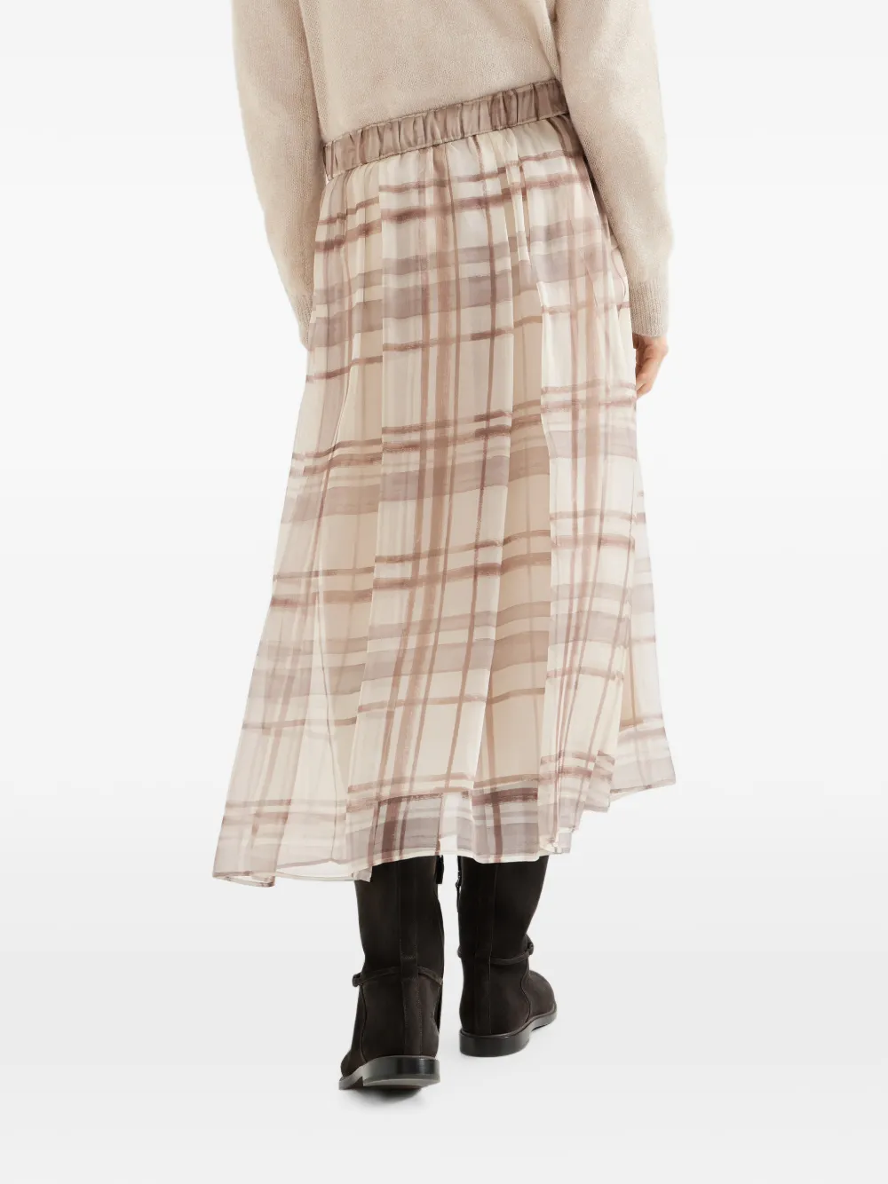 Brunello Cucinelli Midi-plooirok met macro-ruit Beige