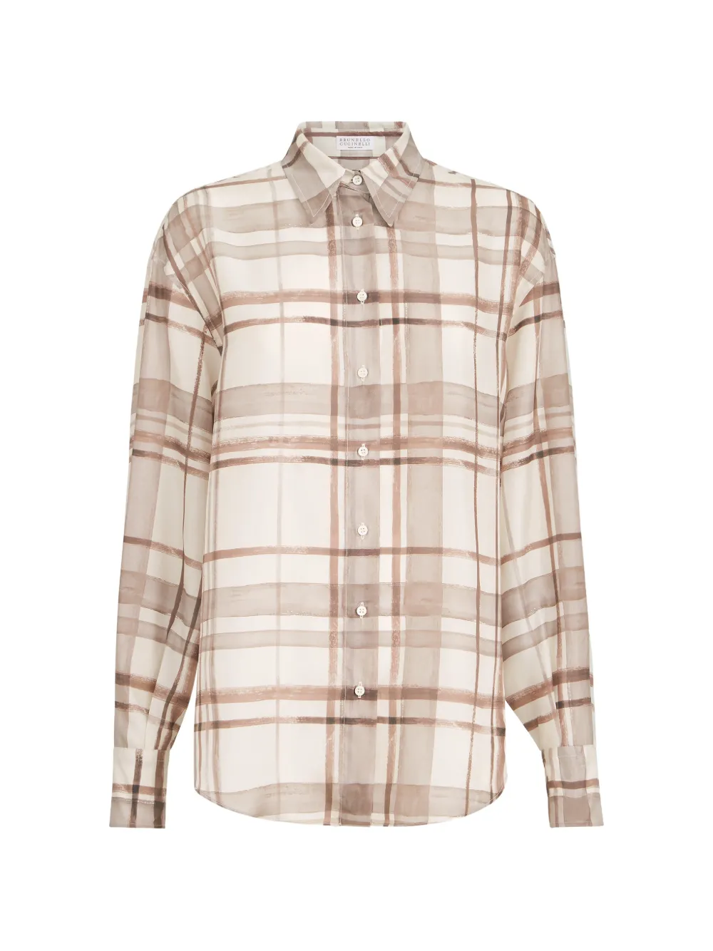 Brunello Cucinelli silk pongée shirt in macrocheck print - Toni neutri