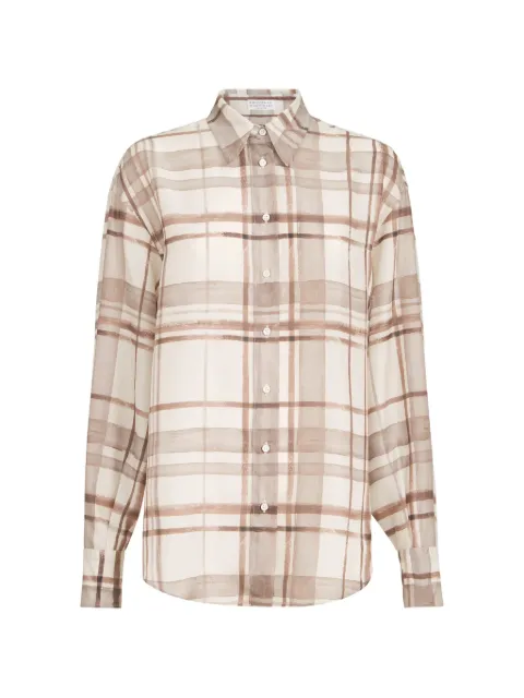 Brunello Cucinelli silk pongée shirt in macrocheck print