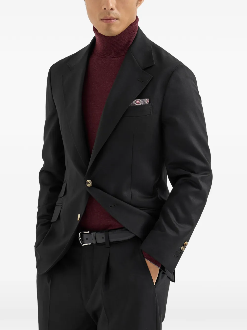 Brunello Cucinelli Scheerwollen flanellen gedeconstrueerde Cavallo blazer Zwart