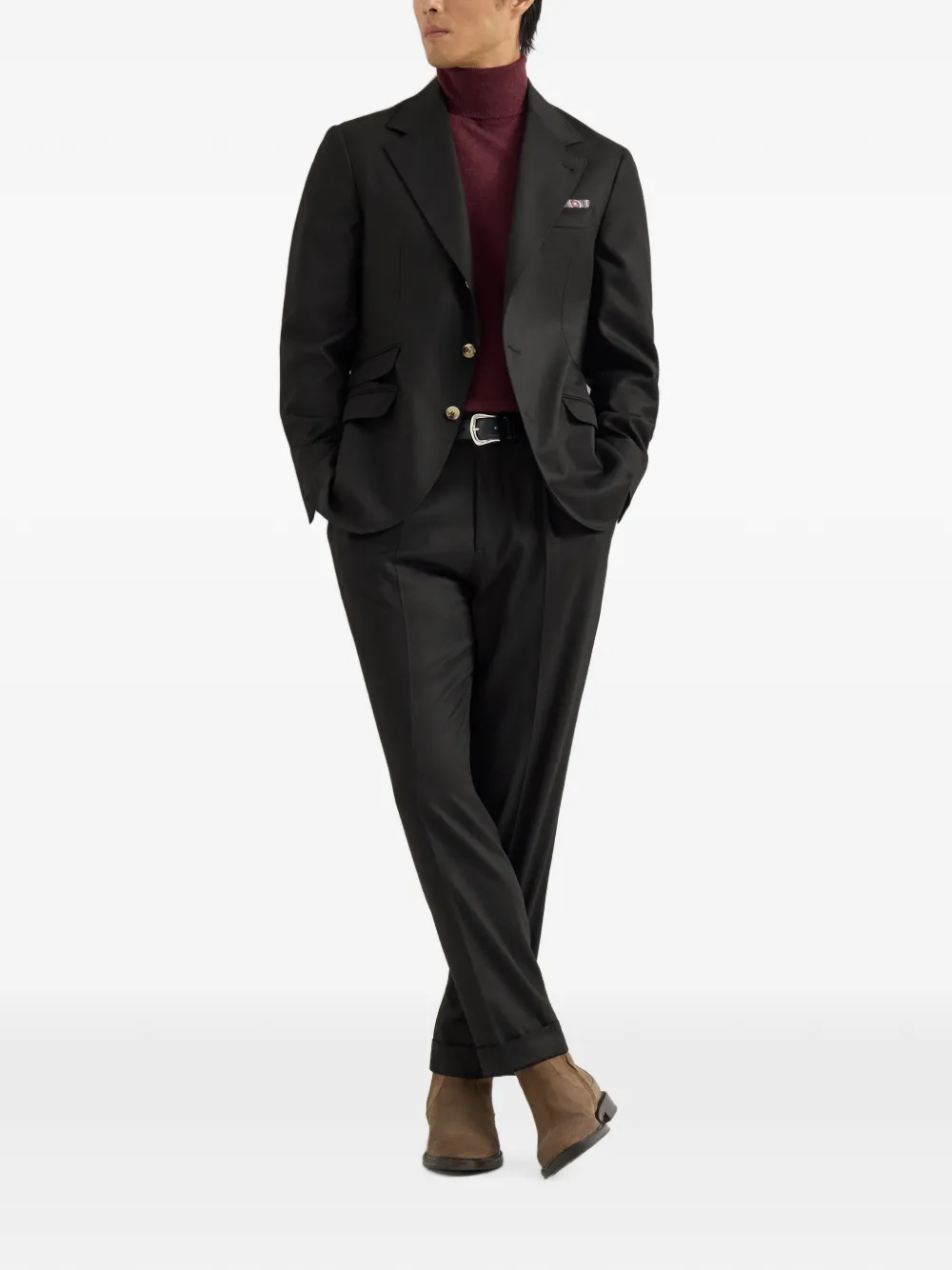 Brunello Cucinelli Scheerwollen flanellen gedeconstrueerde Cavallo blazer Zwart