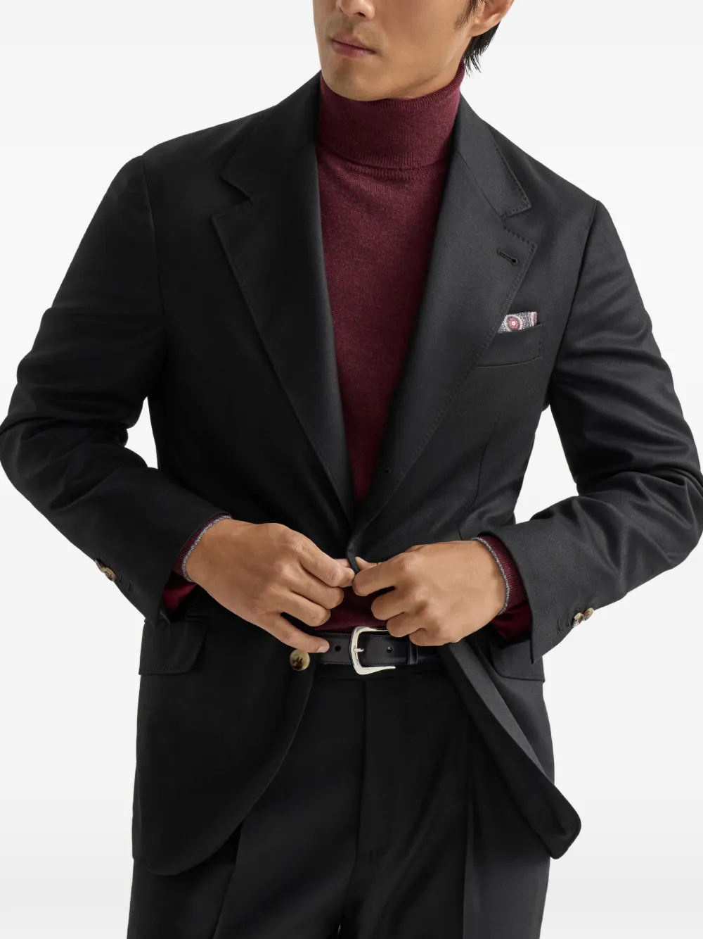 Brunello Cucinelli Scheerwollen flanellen gedeconstrueerde Cavallo blazer Zwart