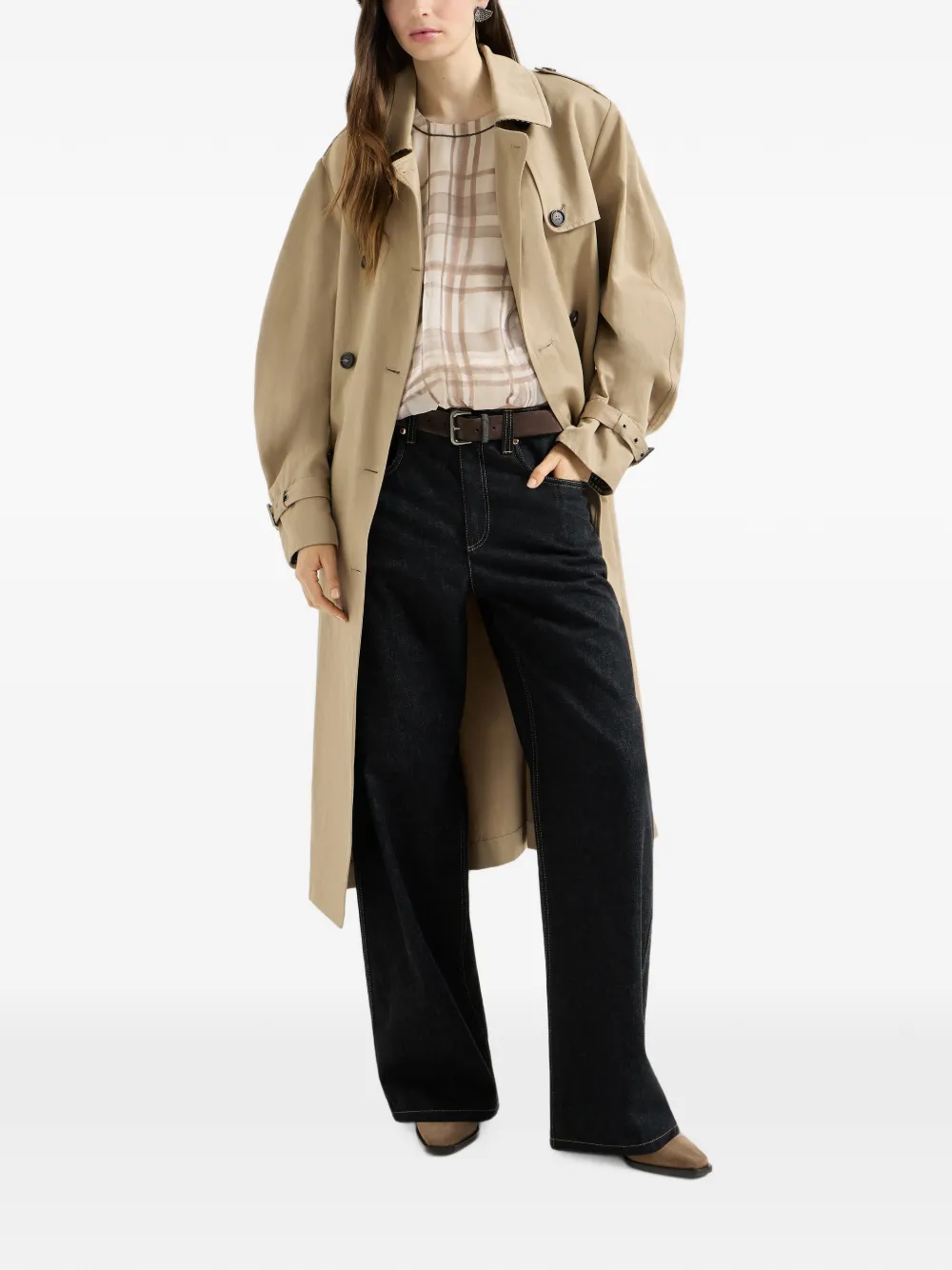 Brunello Cucinelli Organza blouse met Macrocheck-print Beige